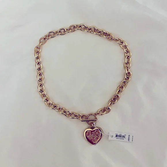 Coach Pavé Heart Chain Necklace, NWT!! - Picture 3 of 4